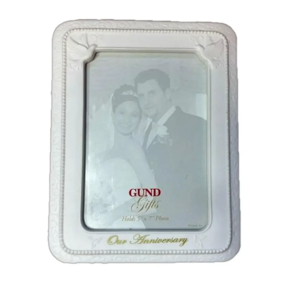 Gund White Porcelain Our Anniversary 5x7 Picture Frame - Picture 1 of 4